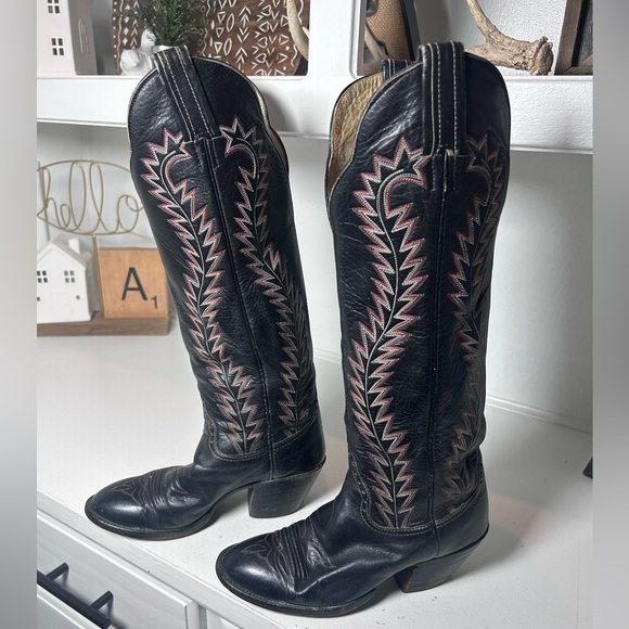 Hondo Shoes - Vintage Hondo Western Boots Women’s 5.5B Black Leather Cowboy Classic Stitch